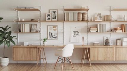 Contemporary Minimalist Home Office with Light Wood Elements and Natural Accents