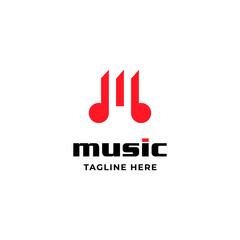 Initial Letter M with Note Music For Musician Band Logo Design