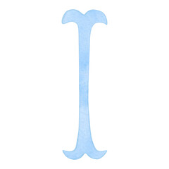 Watercolor vintage blue letter I, alphabet for crest design, initials