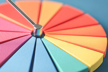 Obraz premium A colorful pie chart with a silver object sticking out of it