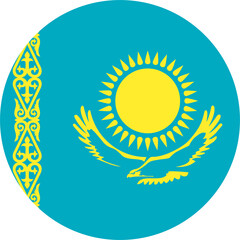 Kazakhstan country flag icon, round in Kazakh national flag colors