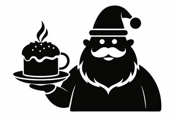 Santa Coffee Cake Silhouette Icon – Festive Black Design, festive food silhouette, Santa-inspired cake icon, holiday food clipart, festive snack icon.