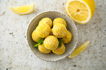 Homemade lemon truffles with white chocolate