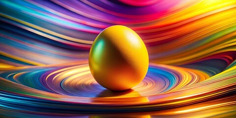 A single golden egg rests on a swirling bed of vibrant colorful lines, radiating warmth and a sense of anticipation.