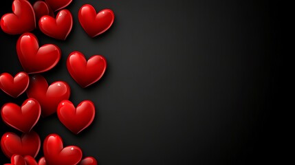 Beautiful valentines day background with red hearts on black background