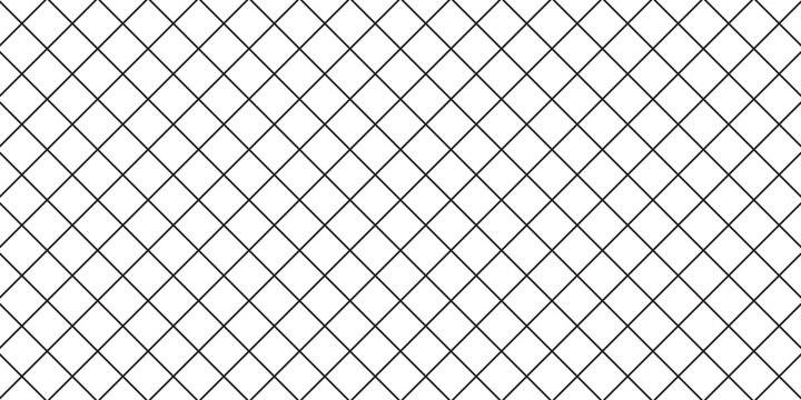Black metal mesh seamless pattern vector illustration. Metal grid pattern. Silhouette Steel wire Chain link Fence Pattern. Grid, mesh, lattice background with rhombus, diamond shapes. 