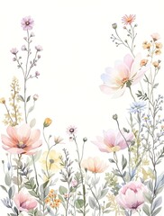 Fototapeta premium Charming watercolor illustration of dainty wildflowers, charming, wildflowers