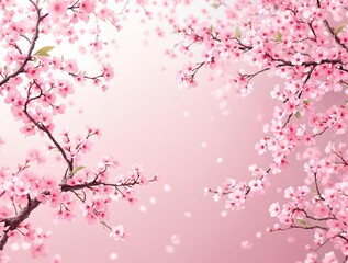 Fototapeta premium Cherry Blossom Branches Seamless Pattern Background , outdoor setting, wooden background