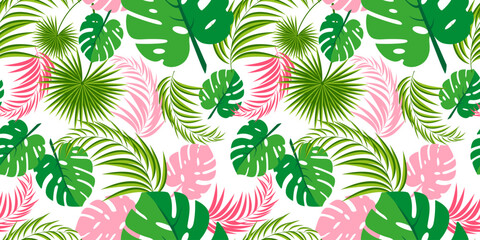 Botanical seamless pattern. Modern exotic jungle plants illustration in vector. Hand drawn fantasy exotic sprigs. Leaf tropical ornament. Collage contemporary floral seamless pattern. Eps 10 © ELuki