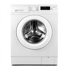 White washing machine with black control panel, representing home appliances, laundry technology, and modern household design.