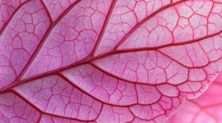 Obraz premium Macro Photography of Red Flower Petals: Intricate Vein Details on a Soft Pink Background