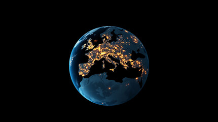 Earth Illuminated by City Lights with a Celestial View of Human Activity at Night