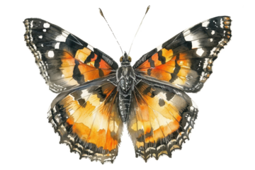 yellow butterfly illustration watercolor style isolated on white or transparent png