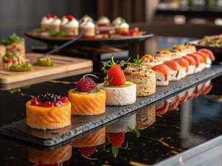 Captivating Food Photography Featuring Delicious Dishes with a Stunning Water Reflection Effect on a Gleaming Surface for Culinary Enthusiasts and Food Lovers