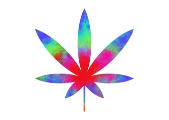 Fototapeta premium Colorful Cannabis Leaf, Kid Drawing, Pencil drawing, kindergarten pencil sketch.