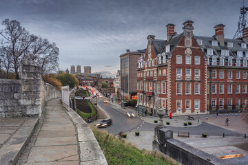 Architecture of the York city at dawn. United Kingdom
