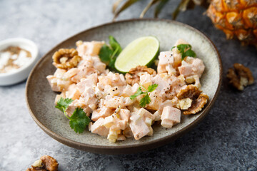 Chicken salad with pineapple and walnut