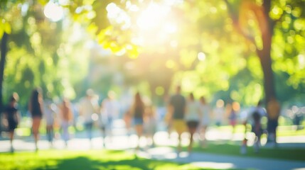 Abstract blur people in festival city park bokeh background Summer festival holiday or celebration party concept - Retro filter effect