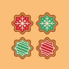 Christmas gingerbread cookies shaped like snow and stars, new year decoration suitable for posters and web icons