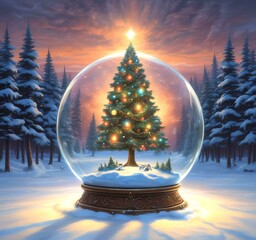 Illustration of Christmas tree with decoration.