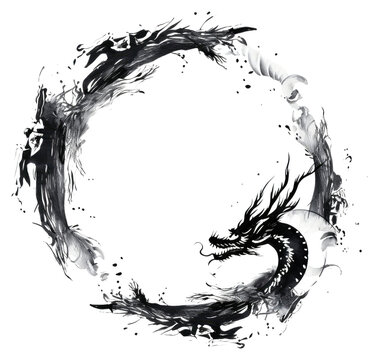 PNG Stroke outline dragon frame drawing circle sketch.