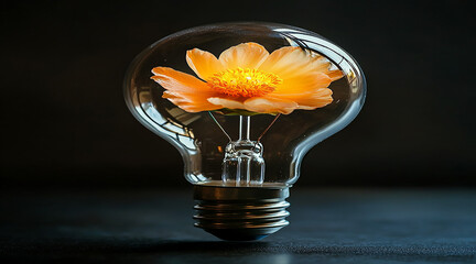 Eco-Friendly Concept with Glowing Light Bulb Surrounded by Green Foliage Symbolizing Renewable Energy Ideas.