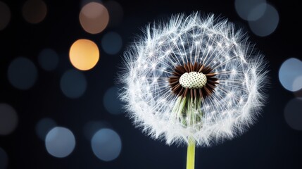 Obraz premium White dandelion half empty with dark background light focus blur