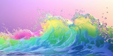 Vibrant Rainbow Ocean Wave: A Surreal Digital Art Piece
