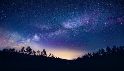 Fototapeta premium starry night sky over a dark forest with copy space anime style for backgrounds posters postcards