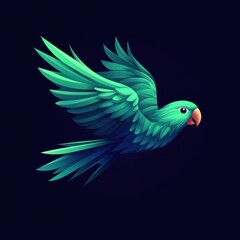 Fototapeta premium Teal parrot in flight, vibrant digital art.