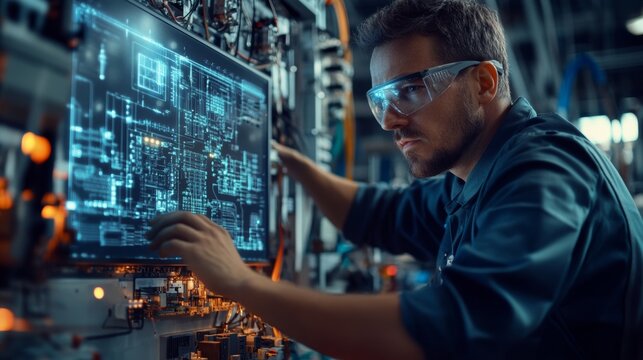 Electrical engineer working with advanced technology in a modern laboratory environment