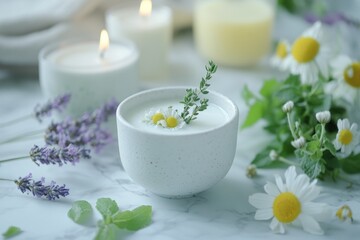 A serene blend of nature and wellness. This image features aromatherapy candles and herbs in a calming setting. Embrace relaxation with natural elements. Generative AI