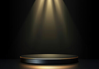 Spotlight illuminates an empty stage with rising fog in a dramatic atmosphere ready for performance