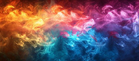 A mesmerizing banner featuring swirling smoke in an array of bright, bold colors, forming a dazzling rainbow effect. The vivid hues blend effortlessly, creating an ethereal ambiance.