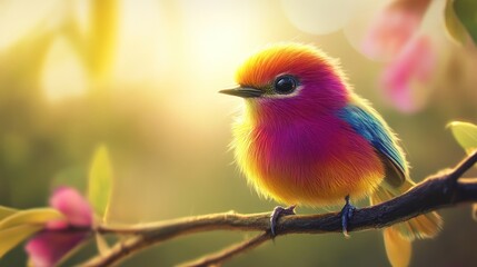 Fototapeta premium A vibrant colorful bird perched on a branch in sunlight
