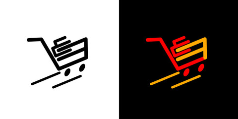Fast trolley shopping cart icon logo vector design
