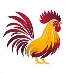 Fototapeta premium Stylized rooster illustration, red and gold, isolated on white.