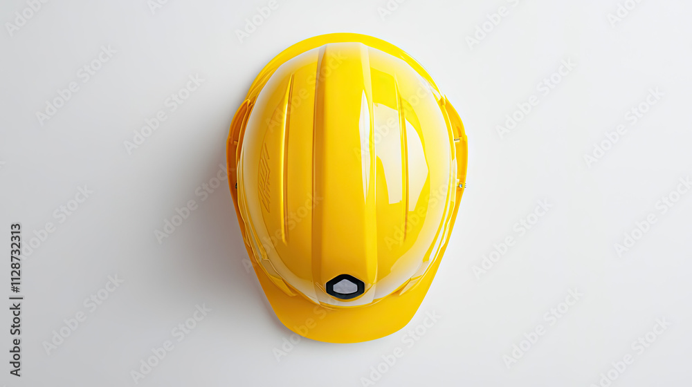 Wall mural Top view of a yellow construction helmet