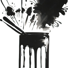 Black and white paint cans with brush