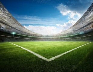 Fototapeta premium Soccer stadium field in day mood with light 