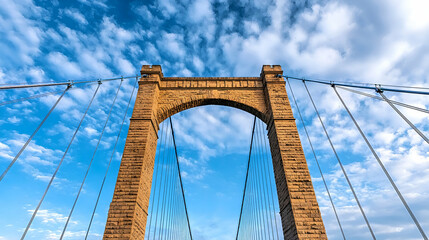 Obraz premium A majestic stone bridge stands tall against a backdrop of vibrant clouds, showcasing engineering brilliance and natural beauty.