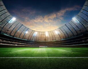 Modern sport stadium at night and soccer or football field ready for the match