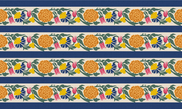 set of patterns with flowers border, illustration, manually illustrated for textile print design
