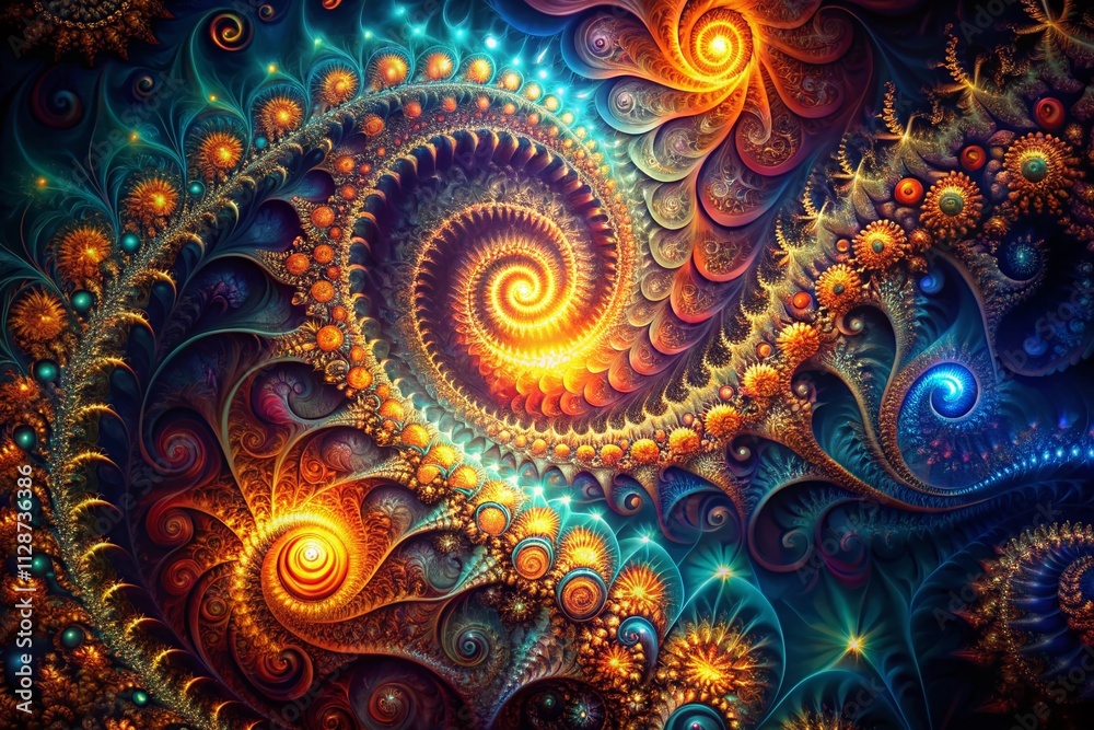 Poster captivating low light fractal abstract background with dynamic shapes and vivid colors for modern de