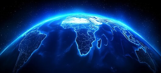 Global Network Illuminated Earth World Map Connections Technology Space Blue Planet Digital