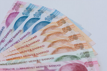 Images of banknotes of various countries. turkish lira photos.