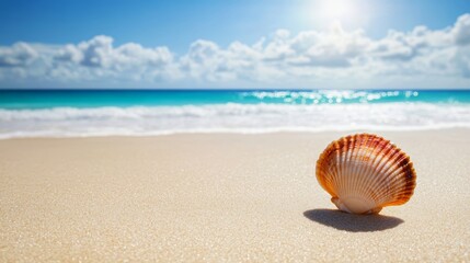 Seashell on clean sand of beach Close up beach sand texture Beach sand texture in summer sun banner