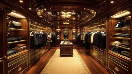 Luxurious Wooden Closet with Suits and Accessories