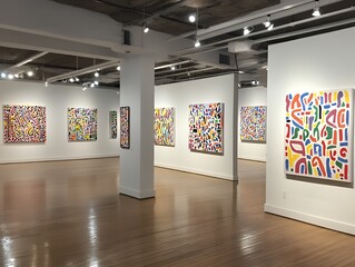 Modern gallery with urban graffiti-inspired artworks