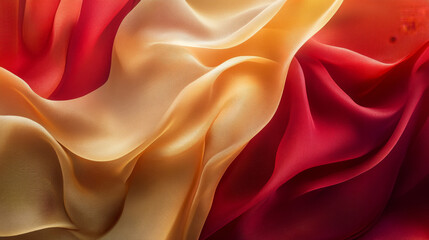 Obraz premium Flowing silk fabric in vibrant shades of red and gold, highlighting texture and elegance in a warm light setting